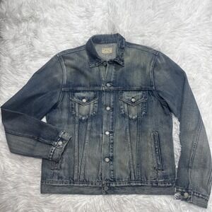 Vintage Polo Ralph Lauren Denim Type 3 Trucker Jacket Distressed Wash Mens Large